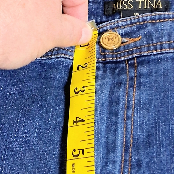 Women's Miss Tina Size 14 36" X 32" Blue Denim Jeans With Embroidered Pocket - Picture 7 of 8